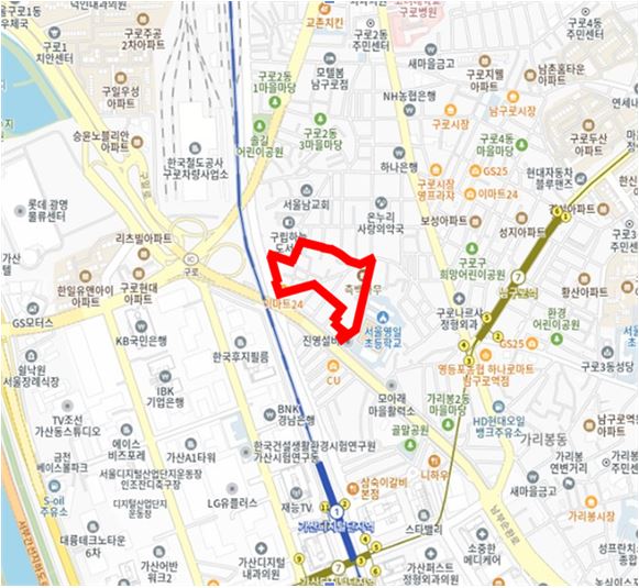 가리봉동 2-92 일대 위치도